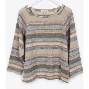 Paul & Joe sister women large cotton tan boxy top boat neck spring summer shirt